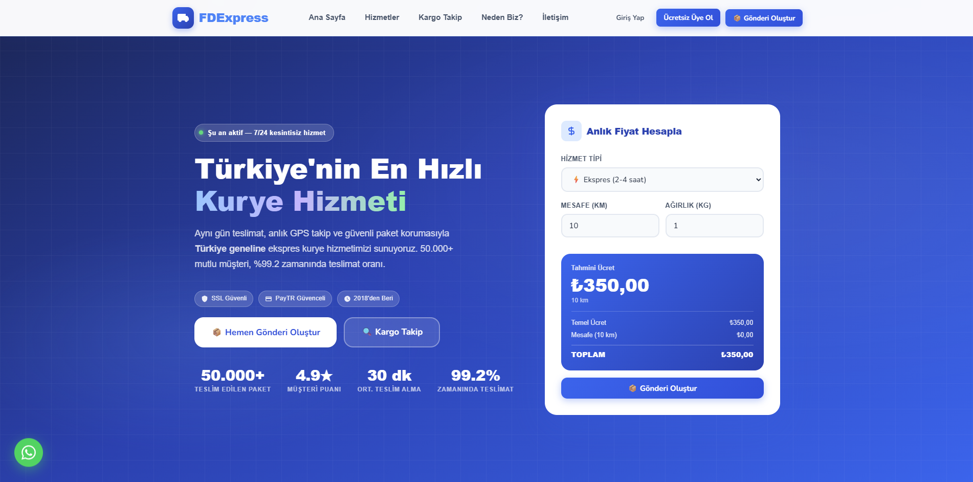 FDExpress Kurye Hizmeti Web Sitesi