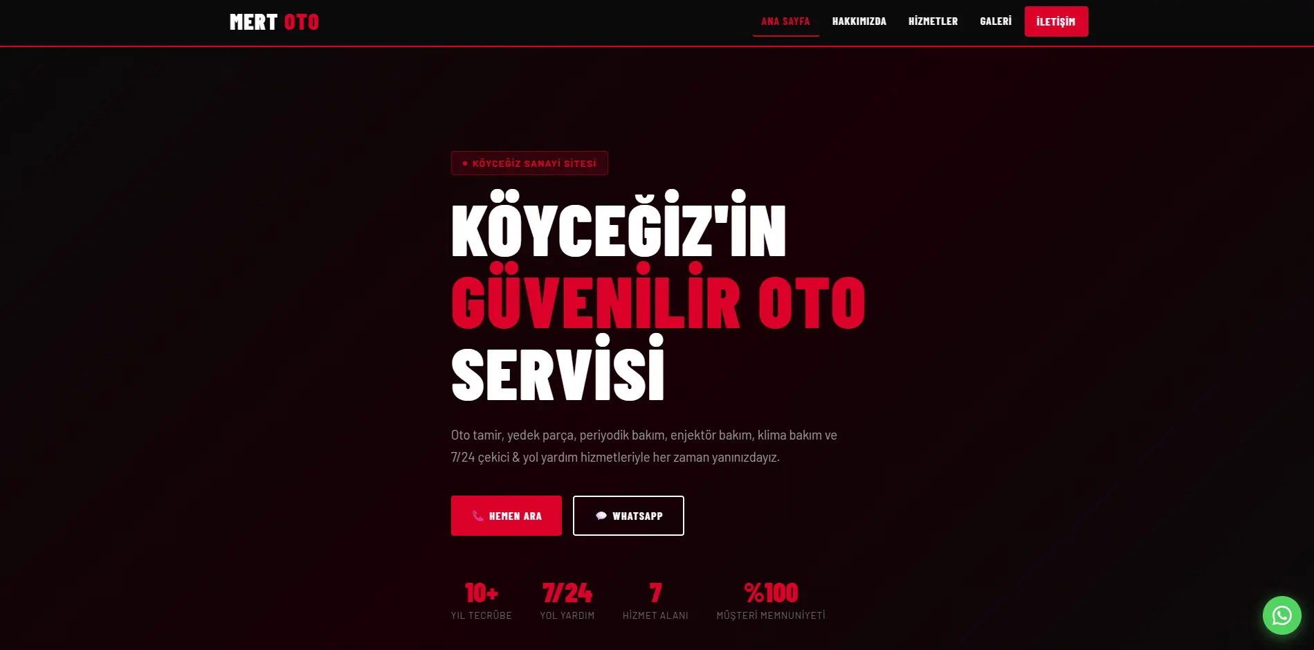 Mert Oto Servis Web Sitesi